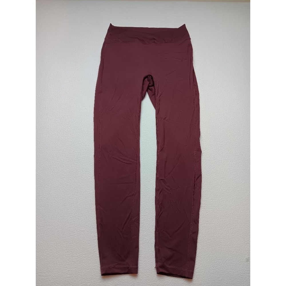 Womens Burgundy High Waist Leggings Back Pockets Ruched Athletic Approx S See